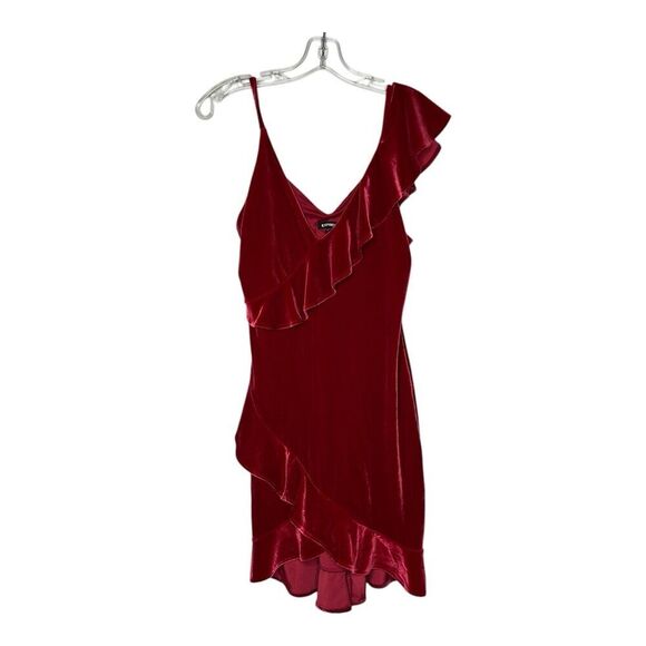 Express Dress Womens Small Pink Velvet Ruffle Valentines Day Romantic - Picture 1 of 15